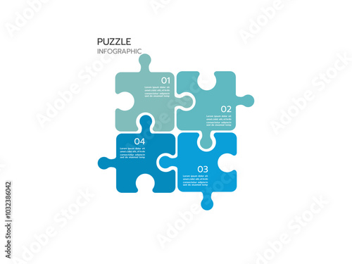 Puzzle infographic with four piece business presentation. Circle infograph. 4 Step puzzle round process diagram