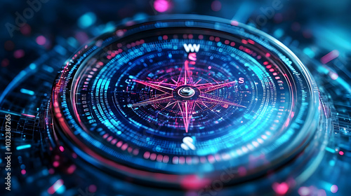 Wallpaper Mural Digital compass with glowing neon lights shows the future of navigation. Torontodigital.ca