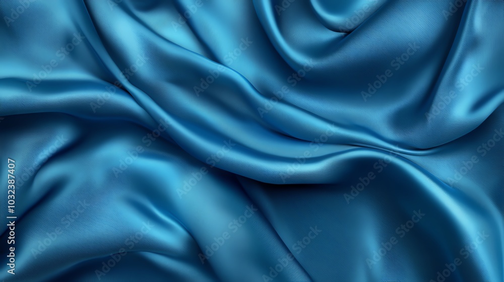 Obraz premium Silk blue satin fabric backdrop with smooth, shiny, soft texture in blue color, perfect for luxurious decoration