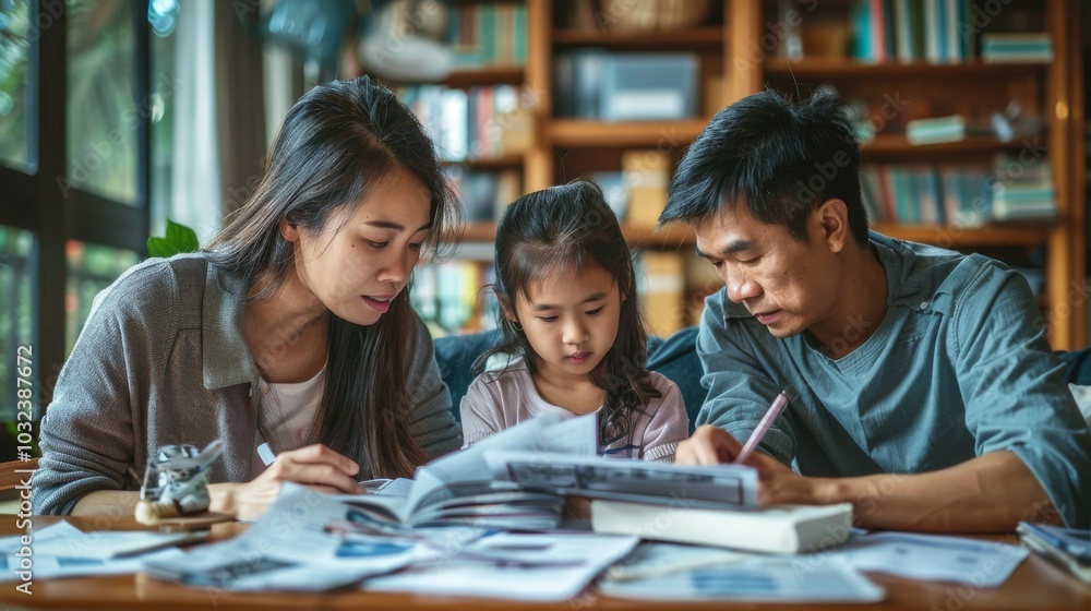 Asian family feeling the impact of rising living expenses, with bills and debt piling up Asian family feeling the impact of rising living expenses, with bills and debt piling up