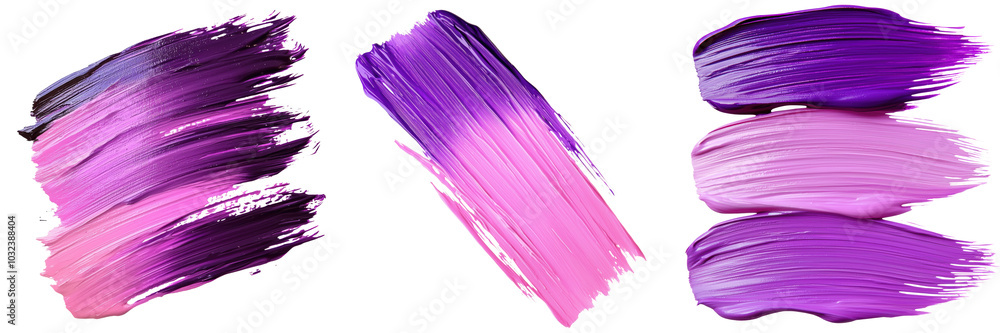 Colorful smudges of purple and pink paint on a transparent background, showcasing various brush strokes and blending techniques. Colorful smudges of purple and pink paint on a transparent background, showcasing various brush strokes and blending techniques.