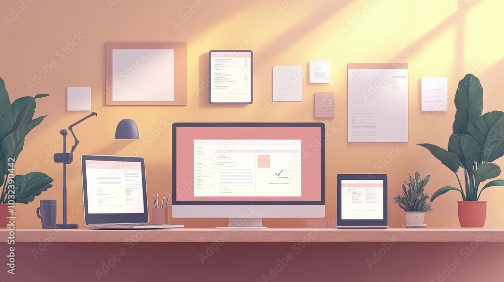 Stylish Modern Workspace with Digital Devices Stylish Modern Workspace with Digital Devices