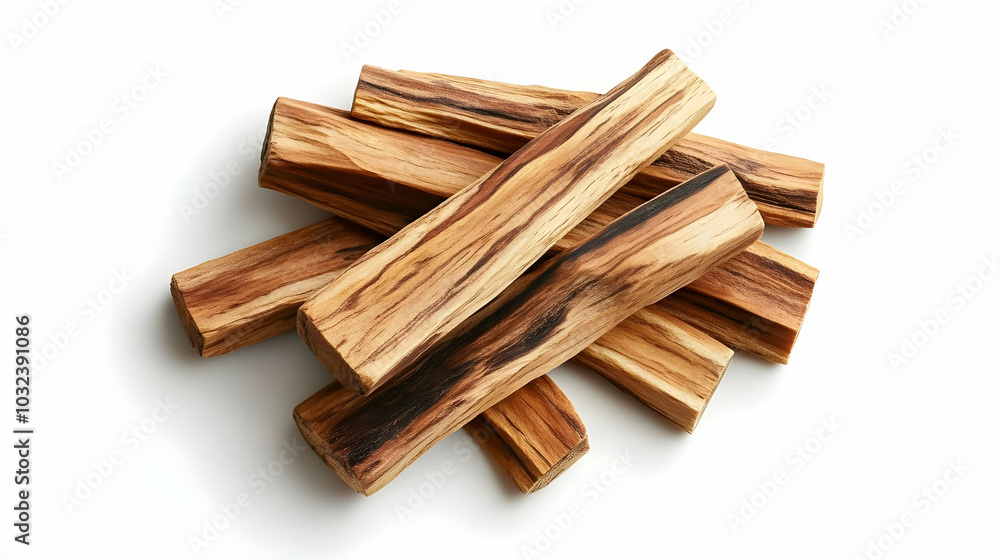 Seven Aromatic Wooden Sticks With Rough Bark On White Surface Seven Aromatic Wooden Sticks With Rough Bark On White Surface