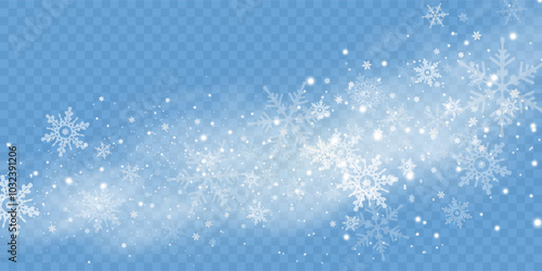 Simple heavy snowflakes design. Wintertime speck freeze shapes. Snowfall weather white blue illustration. Scattered snowflakes december theme. Snow hurricane landscape.	