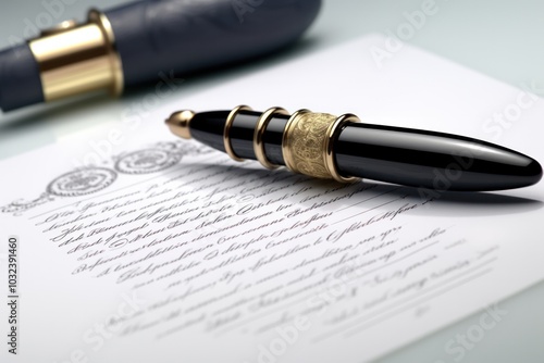 Wallpaper Mural A business contract partially rolled up with a stamp and a pen lying next to it on a white background, illustrating formality and attention to detail Torontodigital.ca