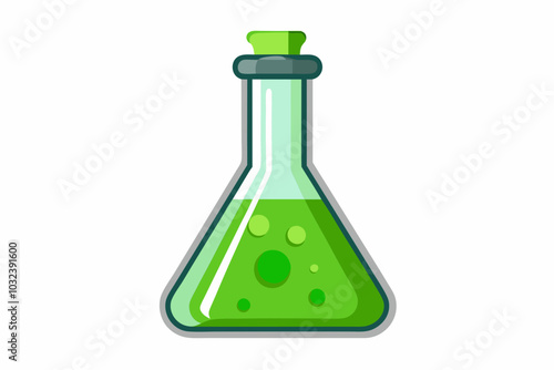 Laboratory flask with green liquid