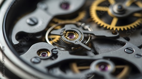 Wallpaper Mural Intricate dismantled mechanical watch with detailed gears and springs on dark background, symbolizing precision and complexity in teardown analysis. Torontodigital.ca