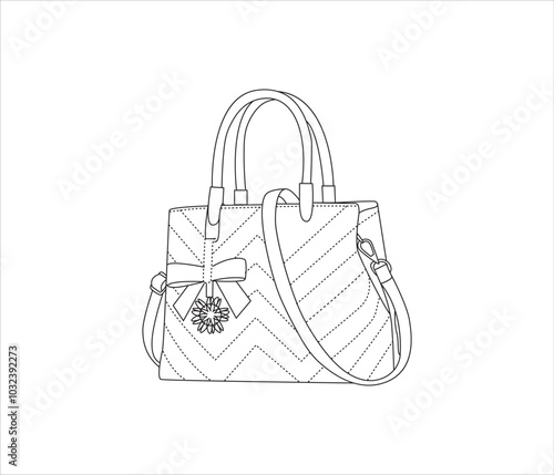 Vector designer ladies handbag silhouette and line art.one line drawing illustration.
