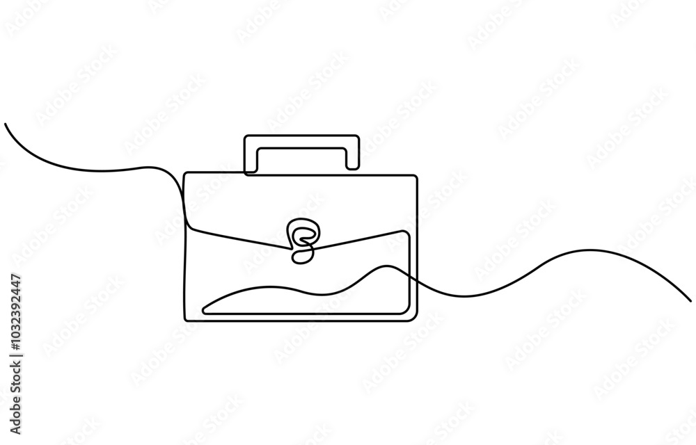 Obraz premium Briefcase as one line continuous outline vector illustration. Line art business briefcase isolated on white background in minimal style, Briefcase Continuous Line Illustration