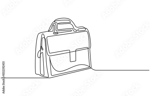 Briefcase as one line continuous outline vector illustration. Line art business briefcase isolated on white background in minimal style, Briefcase Continuous Line Illustration