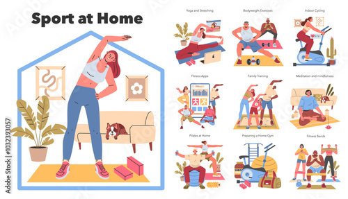 Sport at Home. Flat Vector Illustration