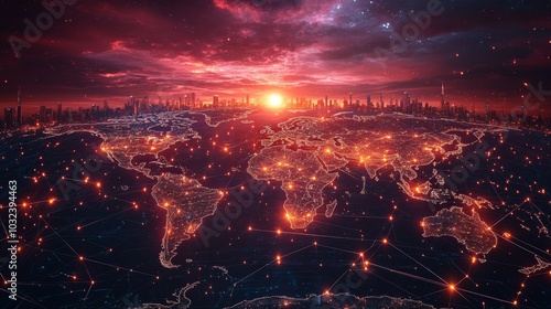 Global Connectivity at Sunset Over Earth Surface