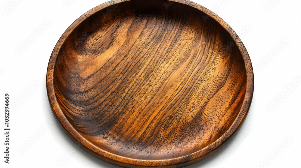 Empty Round Wooden Plate with a Beautiful Natural Wood Grain Pattern Empty Round Wooden Plate with a Beautiful Natural Wood Grain Pattern