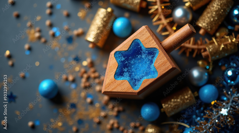 Wooden dreidel for Hanukkah Blue star Wooden dreidel for Hanukkah Blue star