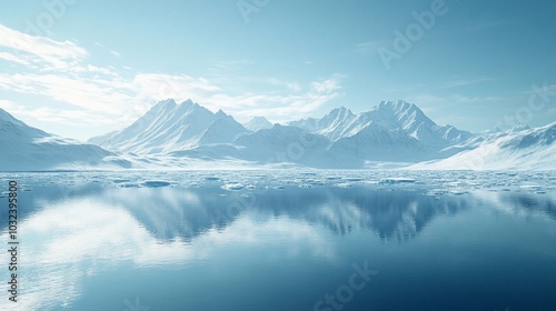 Wallpaper Mural A serene landscape of snow-capped mountains reflected in a calm icy sea under a clear blue sky. Torontodigital.ca