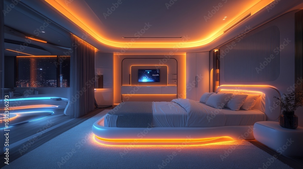 Modern Futuristic Bedroom with Neon Lighting Modern Futuristic Bedroom with Neon Lighting