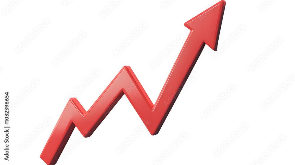Red upward arrow graph showing rising trend, cut out Red upward arrow graph showing rising trend, cut out