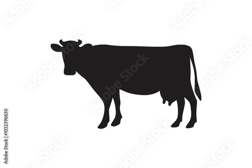 Silhouette of a Dairy Cow , Black and White Farm Animal Illustration