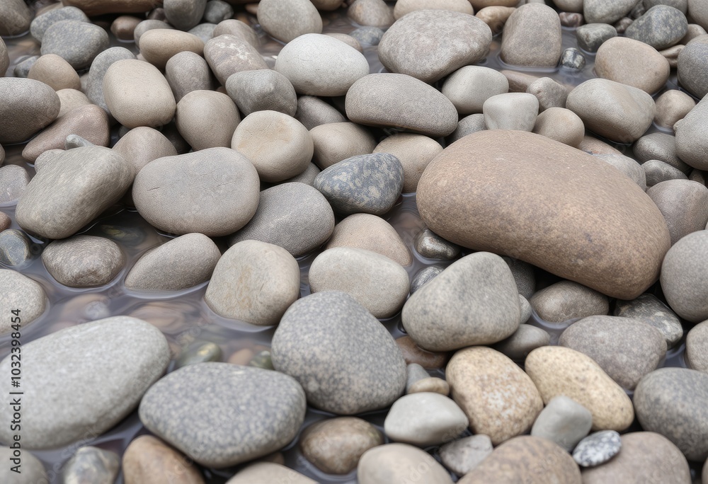 Riverbed Stones Smooth rounded stones worn down by flowing water Riverbed Stones Smooth rounded stones worn down by flowing water