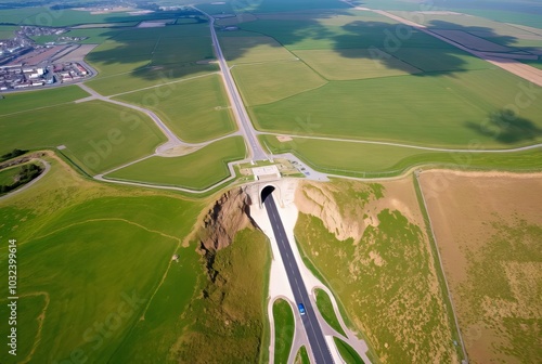 The Channel Tunnel UK France Aerial view of the tunnel entrances photo