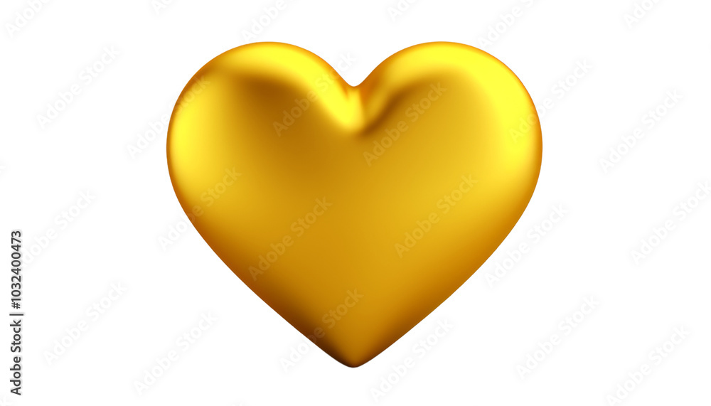 golden heart 3d render icon isolated on transparent background cutout
