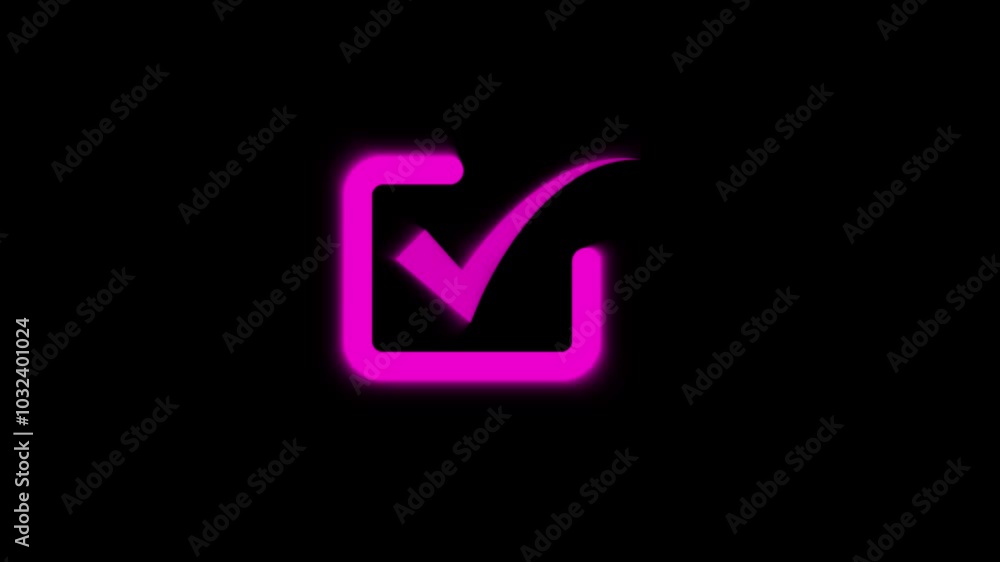 Neon tick mark icon animation glowing neon check mark and tick animated sign symbol on black background. Check mark animation. 4k video. Neon tick mark icon animation glowing neon check mark and tick animated sign symbol on black background. Check mark animation. 4k video.