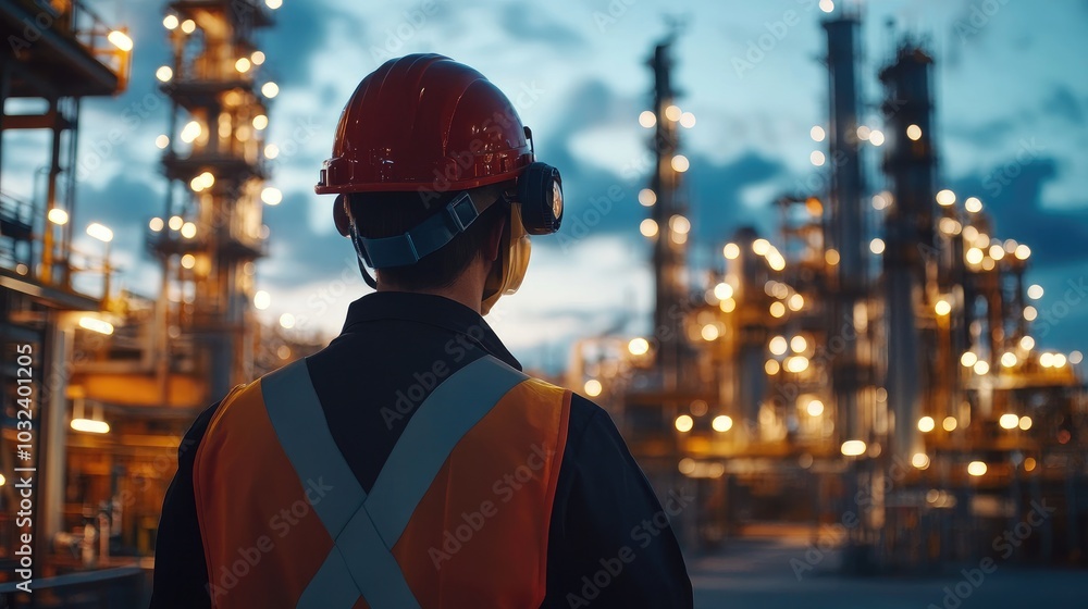 Engineer inspecting in industrial oil refinery, stand with back Industry 4.0 concept, Background blurred concept Engineer inspecting in industrial oil refinery, stand with back Industry 4.0 concept, Background blurred concept