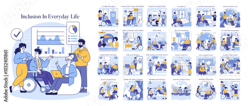 Inclusion In Everyday Life. Flat Vector Illustration