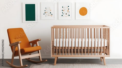 Bright and Cheerful Nursery with Crib Rocking Chair and Cute Artwork Creating a Serene and Comfortable Environment for Baby