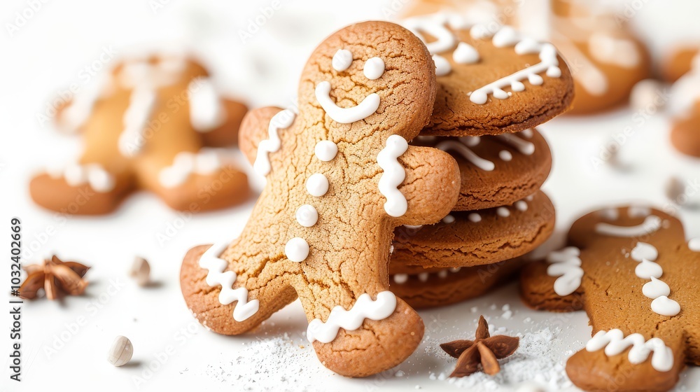 Gingerbread Man Cookies Stacked on White Background Gingerbread Man Cookies Stacked on White Background