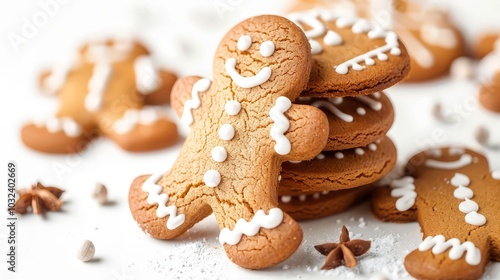 A stack of gingerbread men cookies isolated on white background