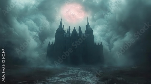 a haunting halloween scene featuring a spooky castle silhouetted against a dark stormy sky evoking feelings of fear and intrigue perfect for a chilling narrative