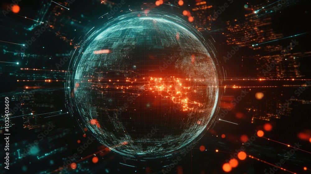 Fototapeta premium Holographic globe with network nodes, world connection, international business
