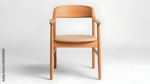 Classic wooden dining chair with simple minimalistic lines set against a clean white backdrop in a wide angle studio shot showcasing the elegant and contemporary design