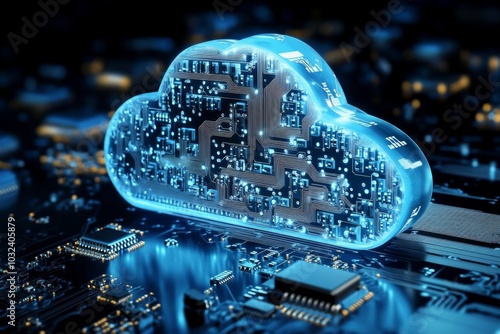 3D rendering cloud-shaped circuit board made up Abstraction of modern cloud photo