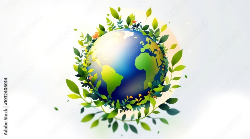 Earth Day Illustration – Green Plants and Globe, World Earth Day April 22 Earth Day Illustration – Green Plants and Globe, World Earth Day April 22