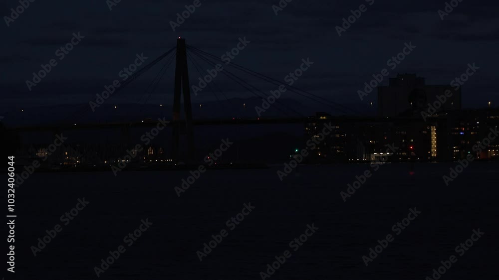 Nighttime Shot Over a Bridge with Cars Driving Nighttime Shot Over a Bridge with Cars Driving