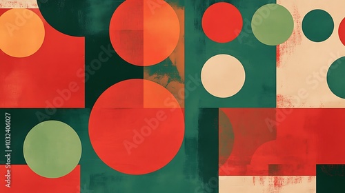 Abstract Geometric Composition with Red, Green, and Orange Circles photo