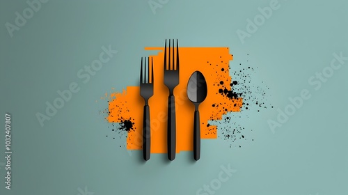 Minimalist catering icon set featuring a fork spoon knife and chef hat in a clean simple graphic design style  These icons can be used for restaurant cafe menu cooking dining photo