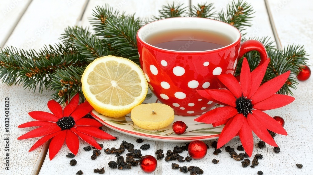Cozy Holiday Tea with Lemon and Festive Decor Cozy Holiday Tea with Lemon and Festive Decor