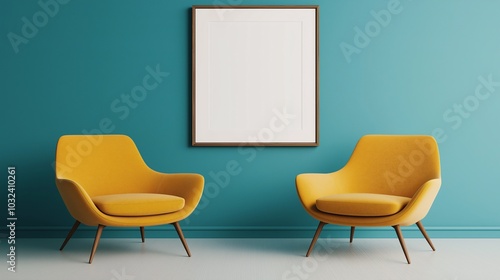 Modern Yellow Chairs in Bright Blue Room with Frame