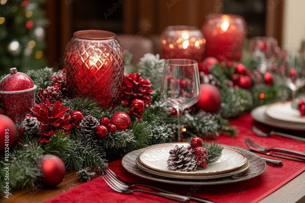 Serving a festive table before Christmas, AI generated Serving a festive table before Christmas, AI generated