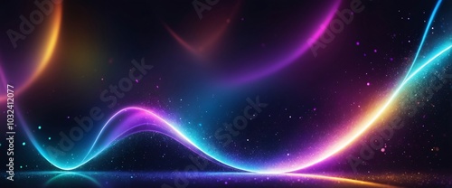 A vibrant and glamorous abstract background with a mixture of neon lights, glowing sparkles, and a soft, luxurious texture. The image captures the essence of nightlife with its de focused bookend photo