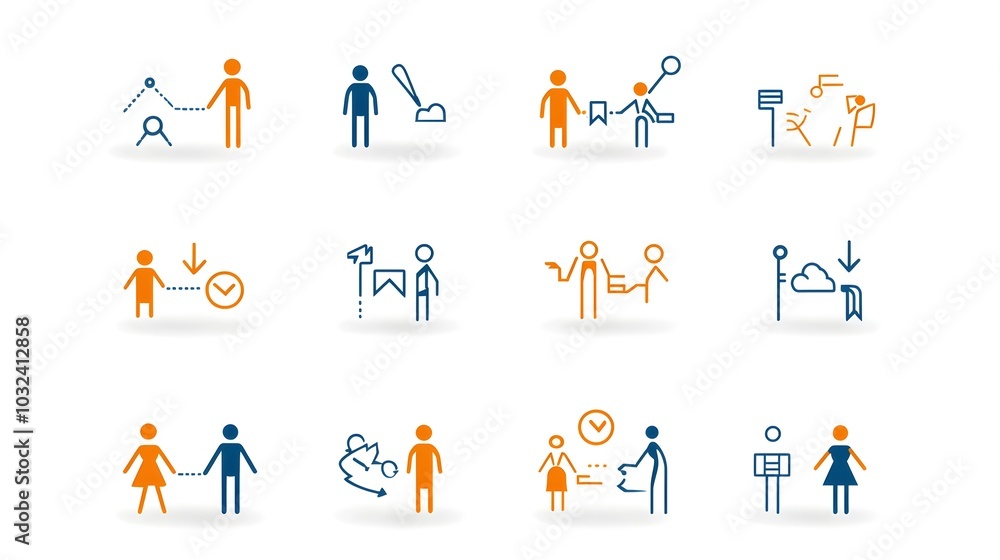 A set of clean minimalist icons in a thin line style representing people in groups participants and organization members  These icons are ideal for visuals related to population