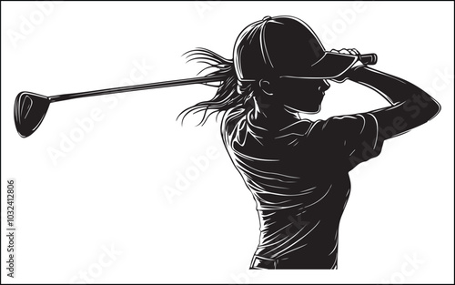 Premium Vector | Minimal golf girl silhouette vector icon clipart black color silhouette white background