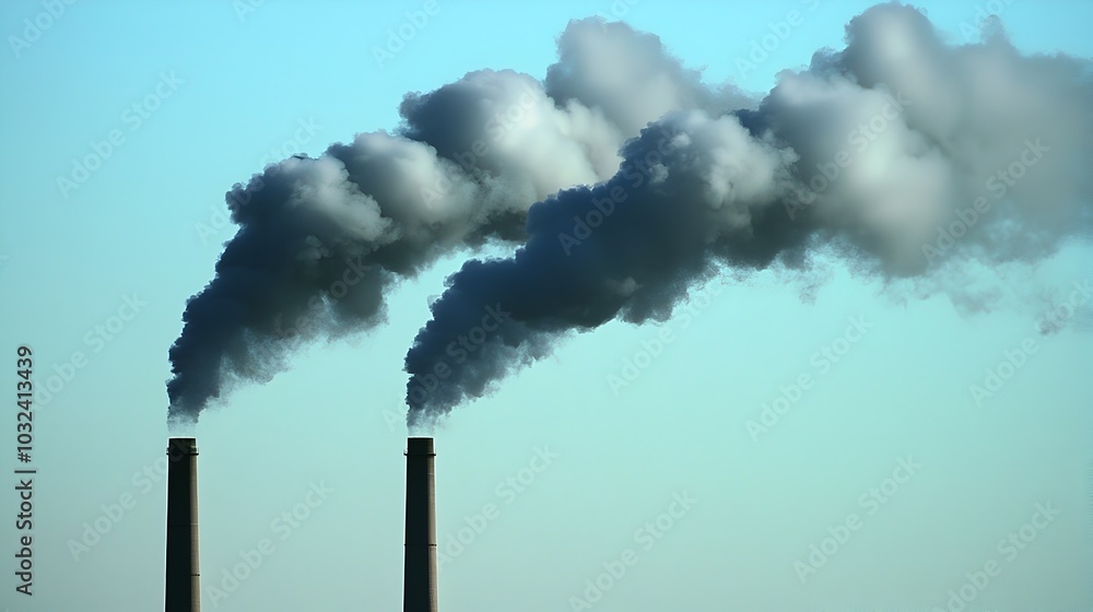 A powerful image depicting smoke billowing from towering factory chimneys symbolizing the pressing environmental consequences of industrial pollution and its impact on the ecosystem A powerful image depicting smoke billowing from towering factory chimneys symbolizing the pressing environmental consequences of industrial pollution and its impact on the ecosystem