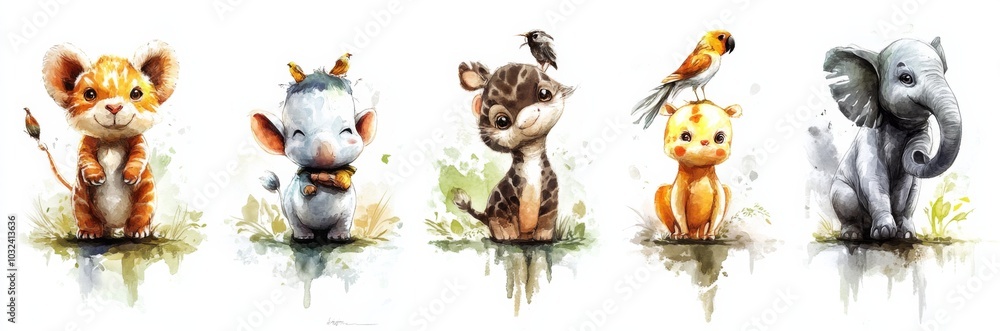 Collection nine illustrations different animals There are total Watercolor Illustration set Safari Collection nine illustrations different animals There are total Watercolor Illustration set Safari
