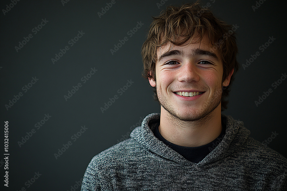 Fototapeta premium Portrait of smiling white cute teenage boy