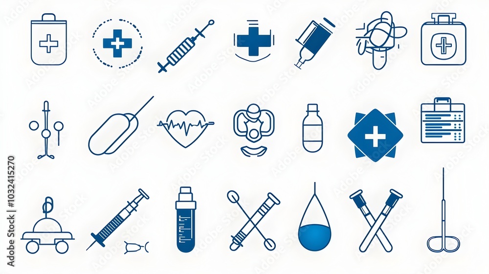 Elegant set of thin line medical emergency care icons illustrating critical rescue patient safety urgent surgery and quick treatment processes with a professional and modern aesthetic look Elegant set of thin line medical emergency care icons illustrating critical rescue patient safety urgent surgery and quick treatment processes with a professional and modern aesthetic look