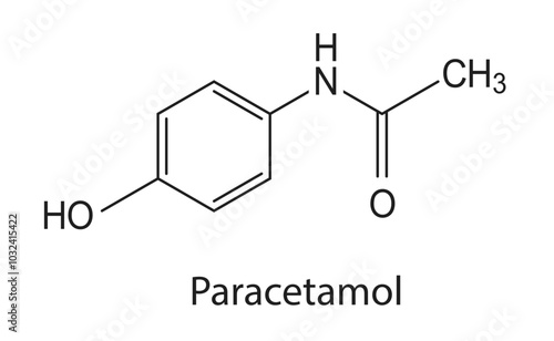 Paracetamol chemical formula, atomic structure of molecule